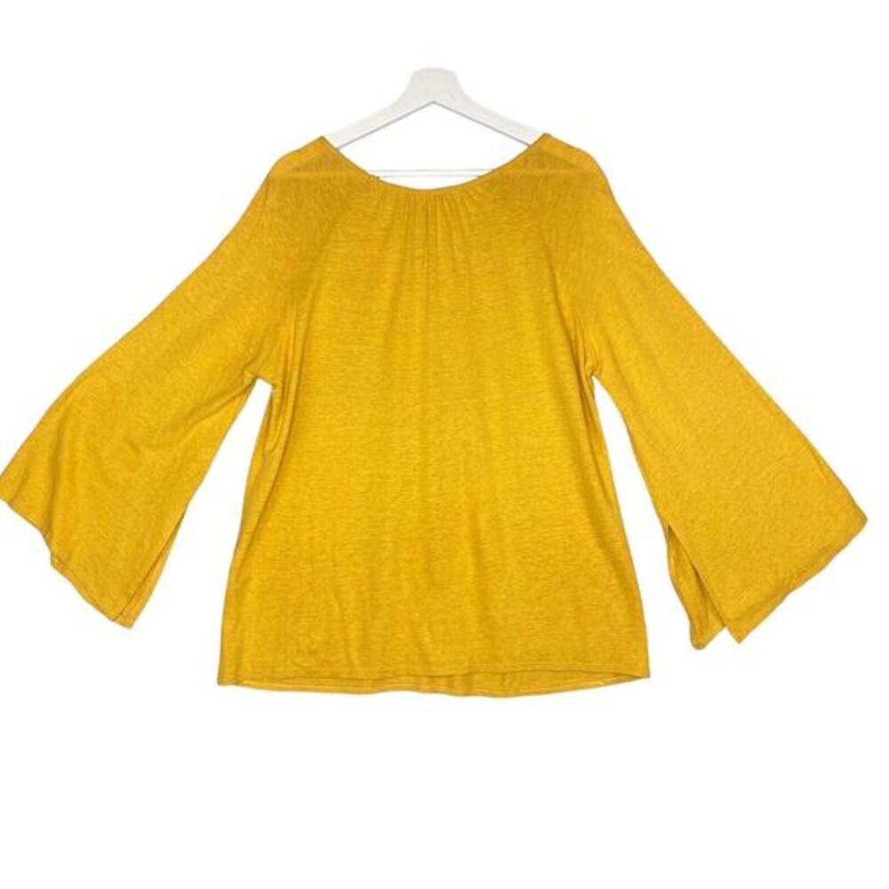 Chico's Shirt Womens Size 2 Medium Mustard Yellow Linen Blend Knit Flared Sleeve - Picture 2 of 7